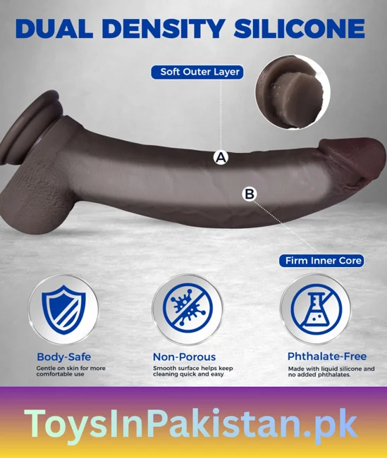 12 inch 2.5 wide black dual-density dildo