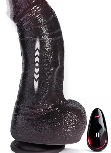 8.27 inch 2 wide black heated thrusting dildo